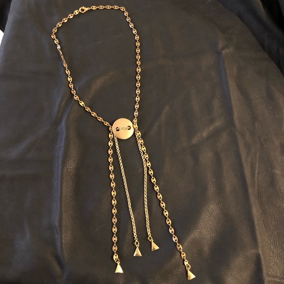 Modern brass bolo necklace w triangle charms - Picture 2 of 6